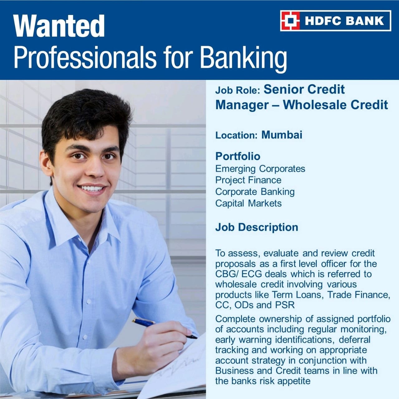 Senior Credit Manager-Wholesale Credit Job Vacancy In HDFC Bank ...